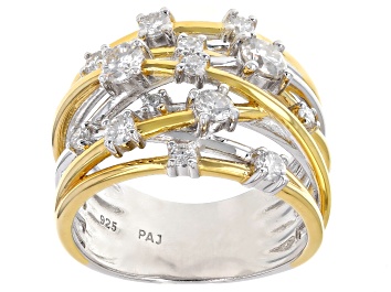 Multi Gemstone Rhodium And 24K Gold Over Palladium Sterling Silver Ring 0.63ctw