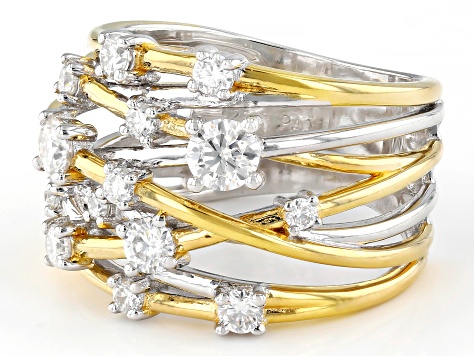 Moissanite Platineve Two Tone Scatter Design Ring .93ctw DEW
