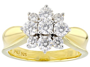 Moissanite 14k Yellow Gold Over Silver Cluster Ring 1.04ctw DEW.