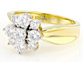 Moissanite 14k Yellow Gold Over Silver Cluster Ring 1.04ctw DEW.