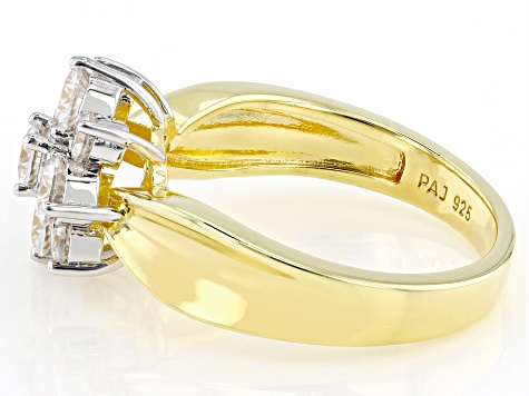 Moissanite 14K Yellow Gold Over Silver Cluster Ring 1.04ctw DEW