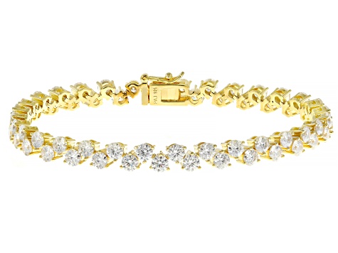 Moissanite 14k Yellow Over Silver Tennis Bracelet 9.60ctw DEW