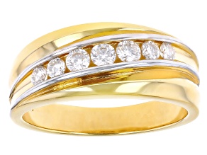 Moissanite Platineve And 14K Yellow Gold Over Silver Mens Band Ring .54ctw DEW.