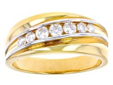 Moissanite Platineve And 14K Yellow Gold Over Silver Mens Band Ring .54ctw DEW.