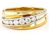 Moissanite Platineve And 14K Yellow Gold Over Silver Mens Band Ring .54ctw DEW.