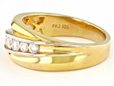 Moissanite Platineve And 14K Yellow Gold Over Silver Mens Band Ring .54ctw DEW.