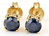 Navy Blue Moissanite 14k Yellow Gold Over Silver Stud Earrings 2.00ctw DEW.