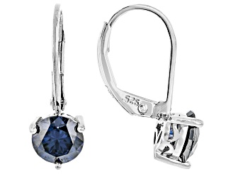 Navy Blue Moissanite Platineve Solitaire Earrings 1.60ctw DEW.