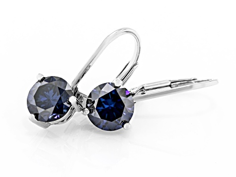 Navy Blue Moissanite Platineve Solitaire Earrings 1.60ctw DEW.