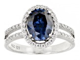 Navy Blue And Colorless Moissanite Platineve Halo Ring 2.58ctw DEW.