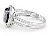 Navy Blue And Colorless Moissanite Platineve Halo Ring 2.58ctw DEW.