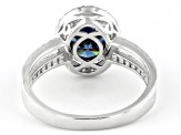 Navy Blue And Colorless Moissanite Platineve Halo Ring 2.58ctw DEW.