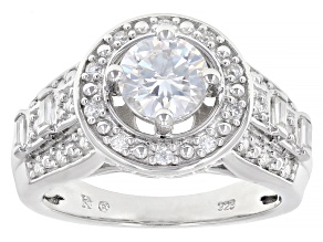 Moissanite Platineve halo Ring 1.42ctw DEW