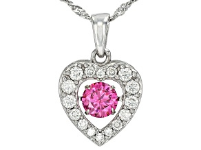 Pink And Colorless Moissanite Platineve Dancing Heart Pendant 1.36ctw DEW