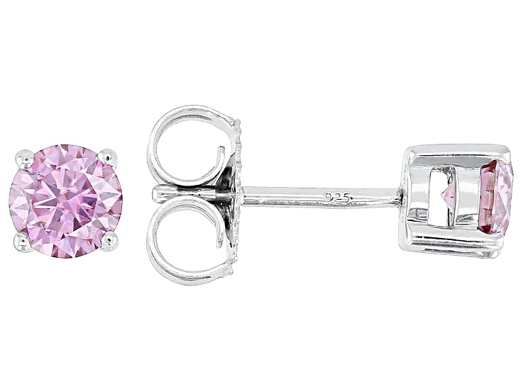 Pink Moissanite Platineve Stud Earrings 1.00ctw DEW - MFJ490