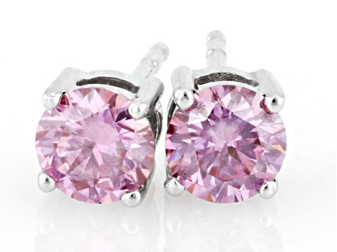 Pink Moissanite Platineve Stud Earrings 1.00ctw DEW