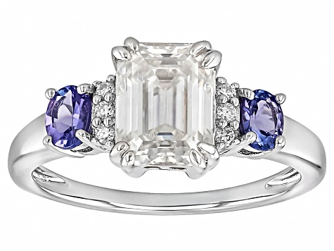 Moissanite And Tanzanite Platineve Ring 1.81ctw DEW