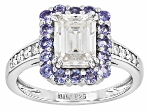 Moissanite And Tanzanite Platineve Halo Ring 1.91ctw DEW