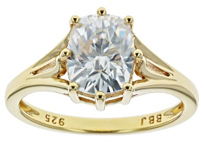 Moissanite 12 Sided Cushion Cut 14k Yellow Over Silver Solitaire Ring 2.48ct DEW