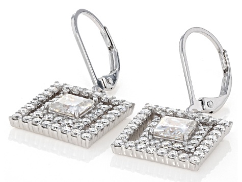 Moissanite Platineve Halo Earrings 3.36ctw DEW