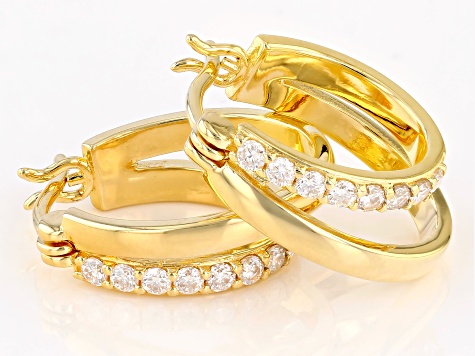 Moissanite 14k Yellow Gold Over Silver Hoop Earrings .48ctw DEW.