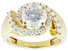 Moissanite 14k Yellow Gold Over Sterling Silver Bypass Style Ring 2.54ctw DEW.