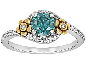 Green And Colorless Moissanite Platineve And 14k Yellow Gold Over Platineve Ring 1.08ctw DEW.