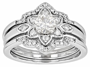 Moissanite Platineve Ring With Two Bands .96ctw DEW