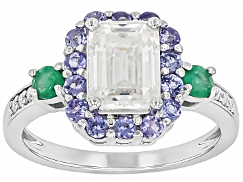 Picture of Moissanite With Tanzanite And Zambian Emerald Platineve Ring 1.81ctw DEW.