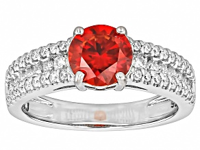 Red And Colorless Moissanite Platineve Ring 1.86ctw DEW.