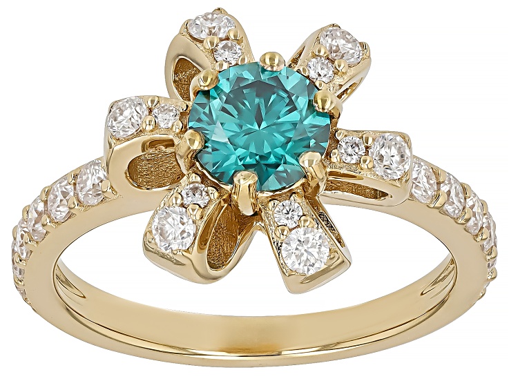 Green And Colorless Moissanite 14k Yellow Gold Over Silver Ring 1.40ctw DEW.
