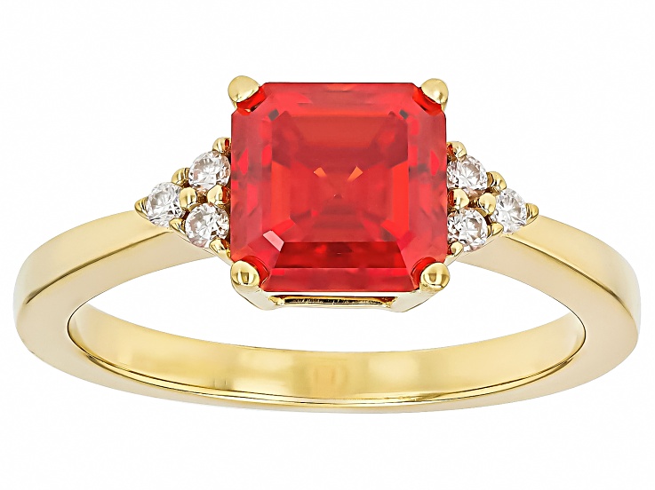 指輪・リング JOHO year and month ring red Red And Colorless Moissanite 14k Yellow Gold Over Silver