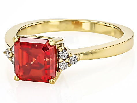 Red And Colorless Moissanite 14k Yellow Gold Over Silver