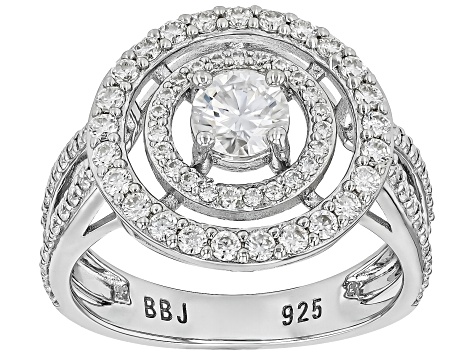 Moissanite Platineve Halo Ring 1.59ctw DEW.