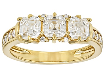 Picture of Moissanite 14k Yellow Gold Silver 3 stone Ring 1.48ctw DEW.