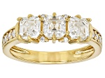 Moissanite 14k Yellow Gold Silver 3 stone Ring 1.48ctw DEW.
