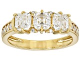 Moissanite 14k Yellow Gold Silver 3 stone Ring 1.48ctw DEW.