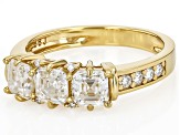 Moissanite 14k Yellow Gold Silver 3 stone Ring 1.48ctw DEW.