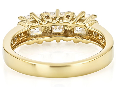 Moissanite 14k Yellow Gold Silver 3 stone Ring 1.48ctw DEW.