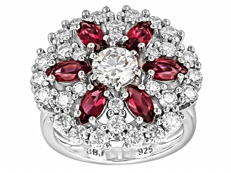 Moissanite And Rhodolite Platineve Cocktail Ring 2.42ctw DEW