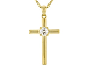 Moissanite 14k Yellow Gold Over Silver Cross Pendant .50ct DEW