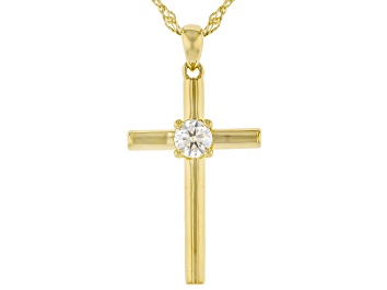 Picture of Moissanite 14k Yellow Gold Over Silver Cross Pendant .50ct DEW
