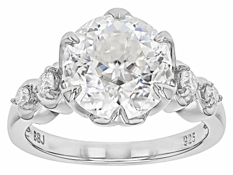 145 Faceted Round Cut Moissanite Platineve Ring 4.48ctw DEW