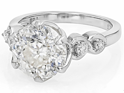 145 Faceted Round Cut Moissanite Platineve Ring 4.48ctw DEW