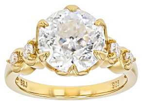 145 Faceted Round Cut Moissanite 14k Yellow Gold Over Silver Ring 4.48ctw DEW