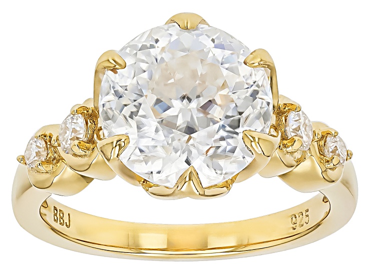 145 Faceted Round Cut Moissanite 14k Yellow Gold Over Silver Ring 4.48ctw DEW
