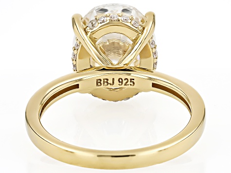 ★87MM★ Mmlg AMATEUR HFT CREAM YELLOW Moissanite 14k Yellow Gold Over Silver Ring 6.08ctw DEW