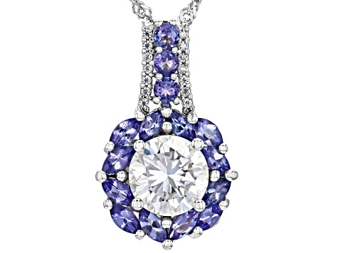 Moissanite And Tanzanite Platineve Halo Pendant 2.02ctw DEW.