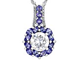 Moissanite And Tanzanite Platineve Halo Pendant 2.02ctw DEW.