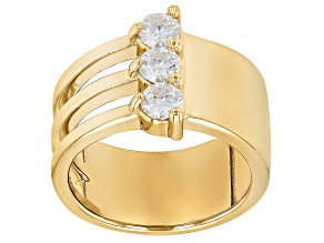 Moissanite 14k Yellow Gold Over Silver 3 Stone Design Ring 0.69ctw DEW.